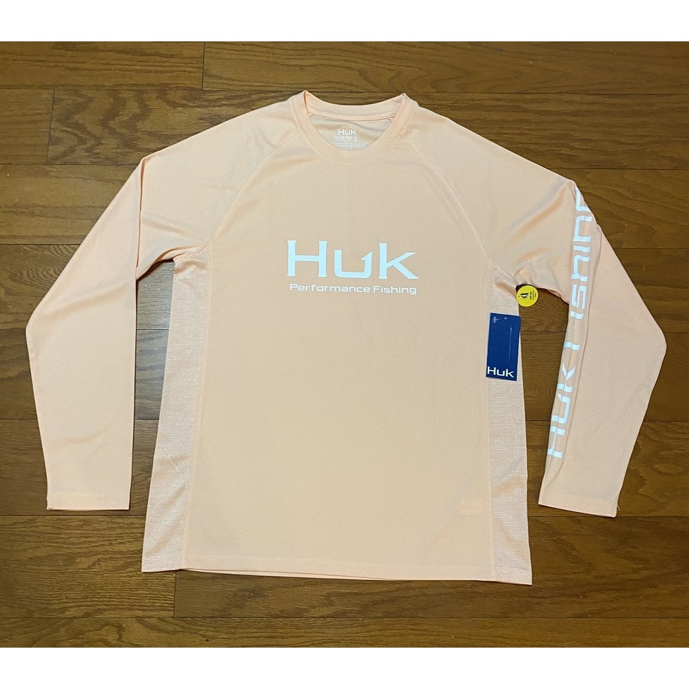 Huk Performance Fishing Long Sleeve Shirt Mens Small Peach Activewear New! $45